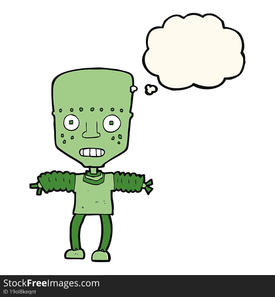 cartoon robot with thought bubble