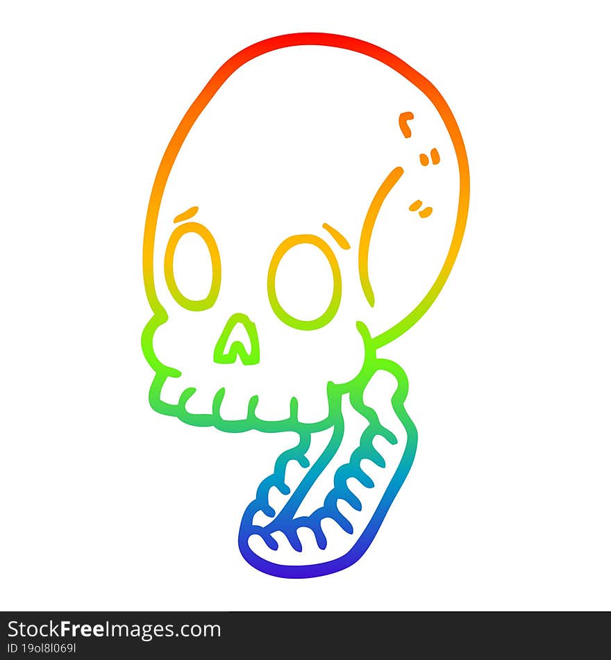 rainbow gradient line drawing cartoon skull