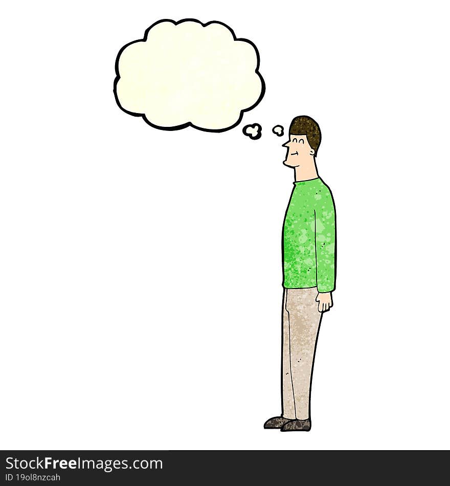 cartoon tall man with thought bubble