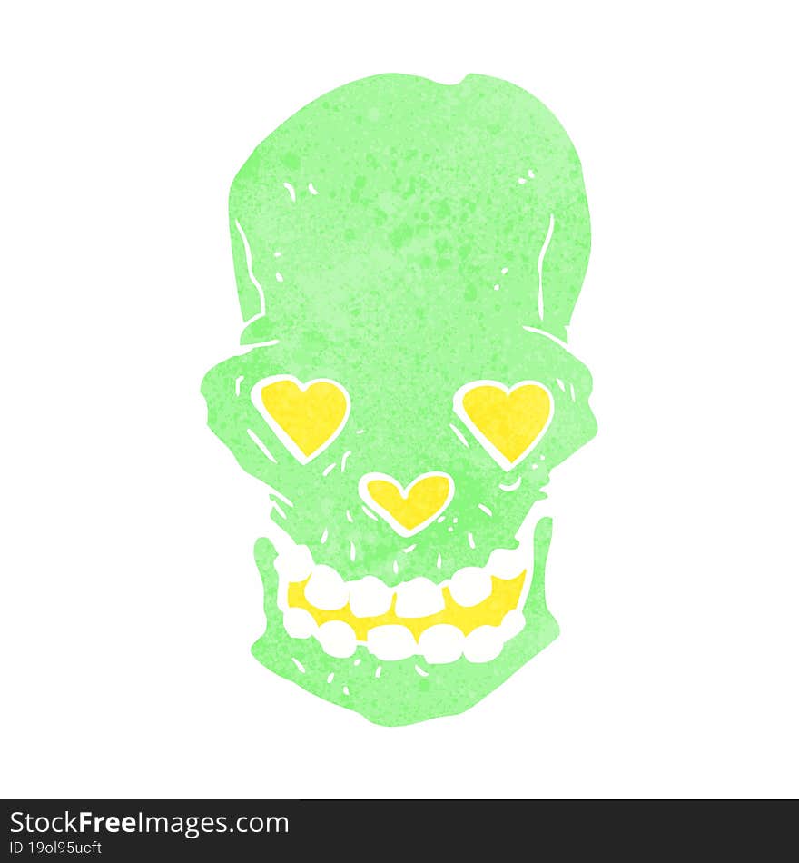 cartoon skull with love heart eyes