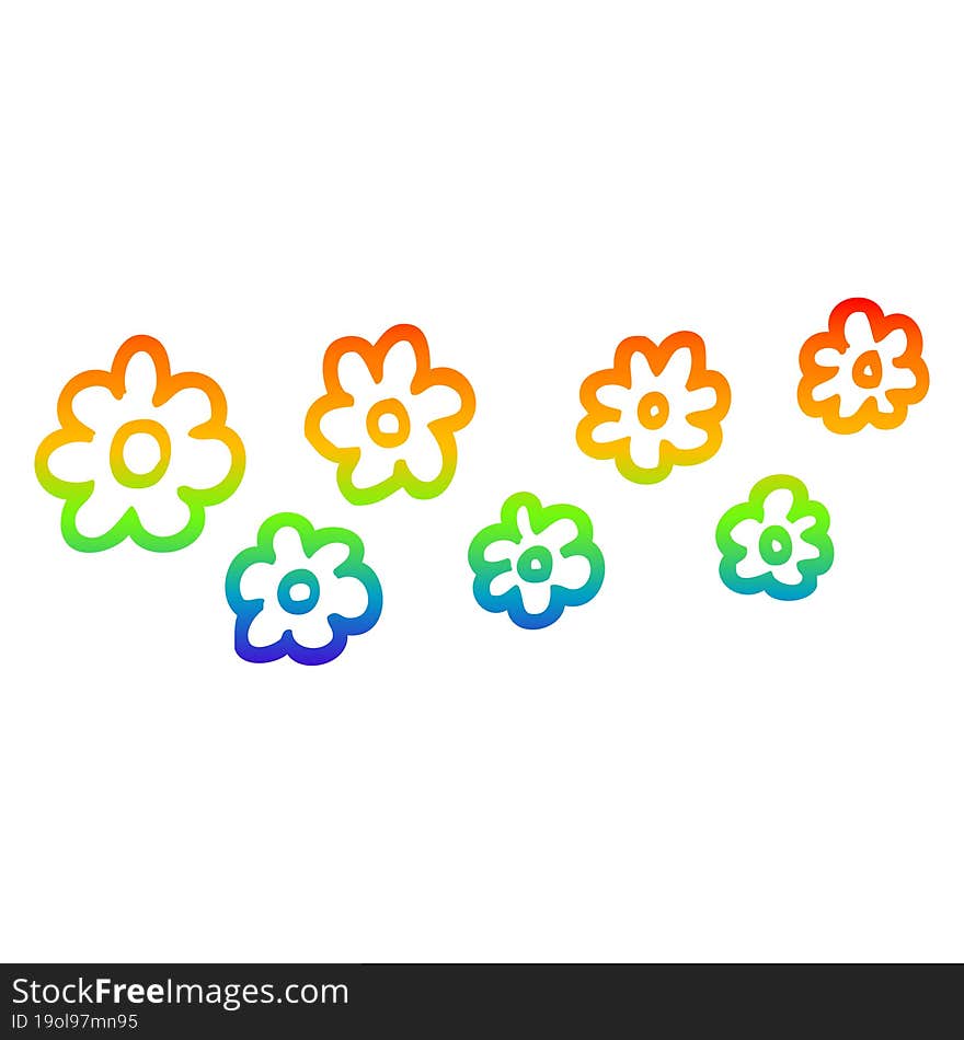 rainbow gradient line drawing of a cartoon decorative flowers