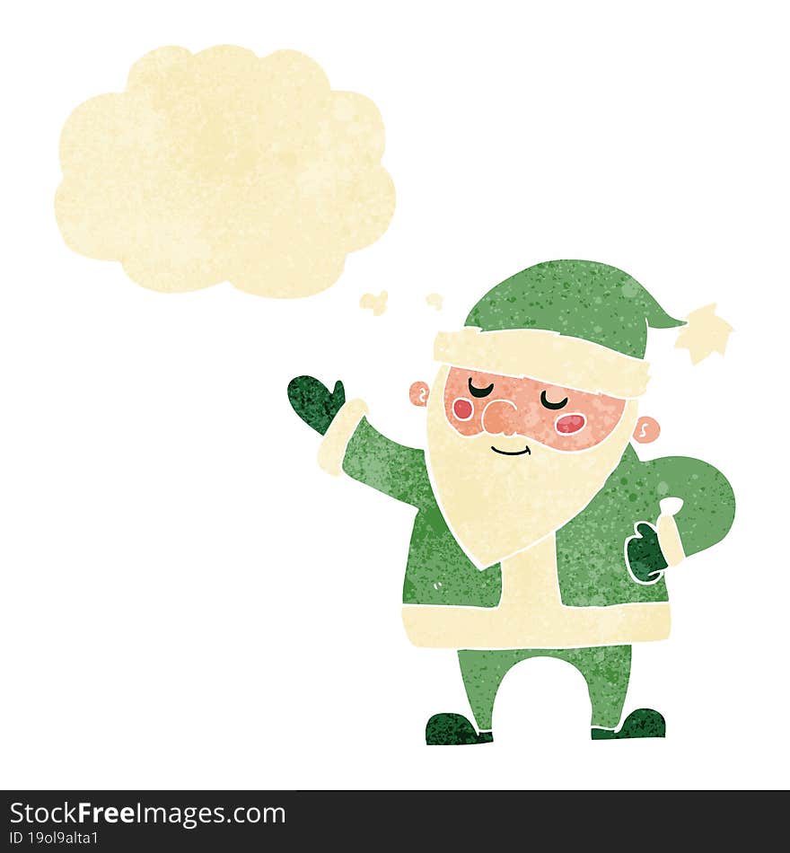 cartoon santa claus with thought bubble