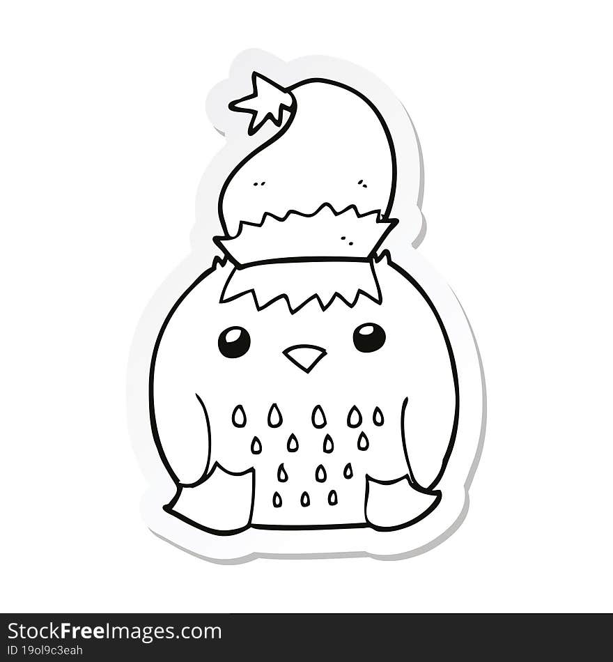 sticker of a cute cartoon owl wearing christmas hat