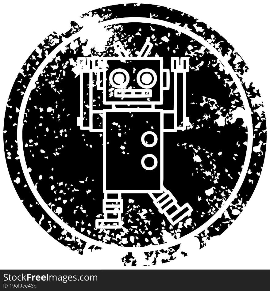 dancing robot distressed icon symbol