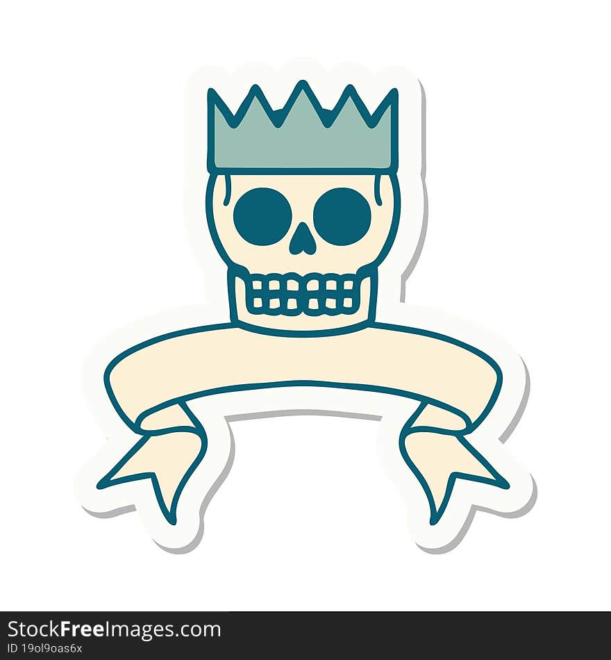 tattoo sticker with banner of a skull and crown