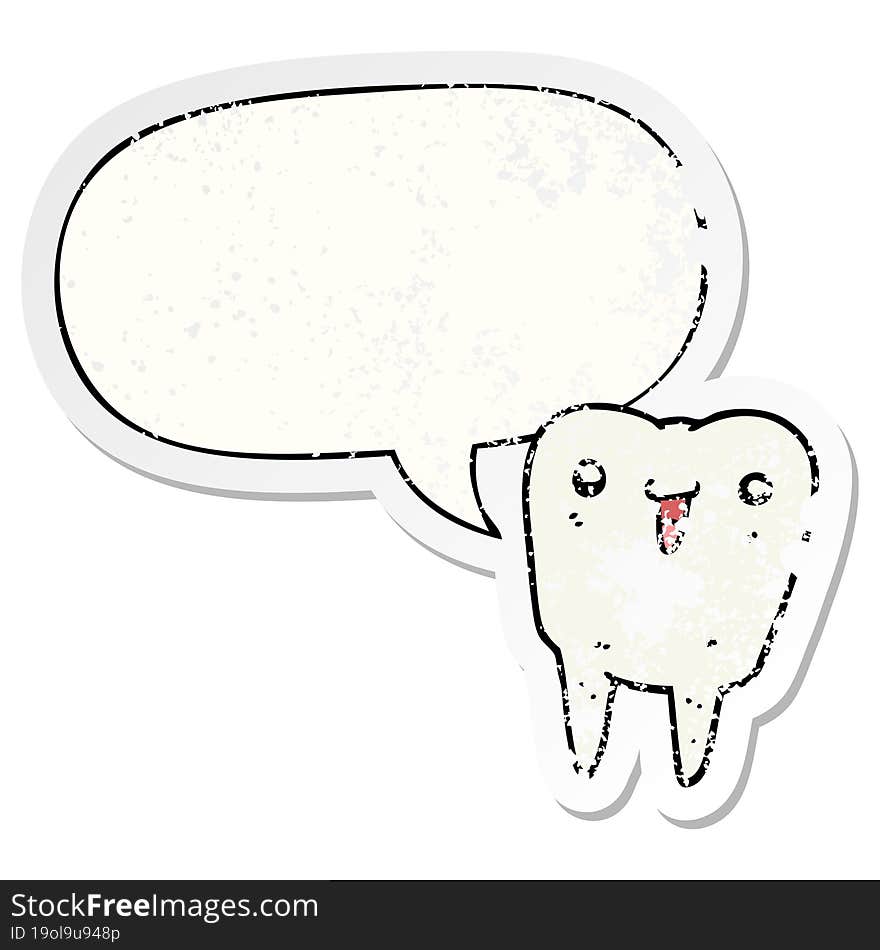 Cartoon Tooth And Speech Bubble Distressed Sticker