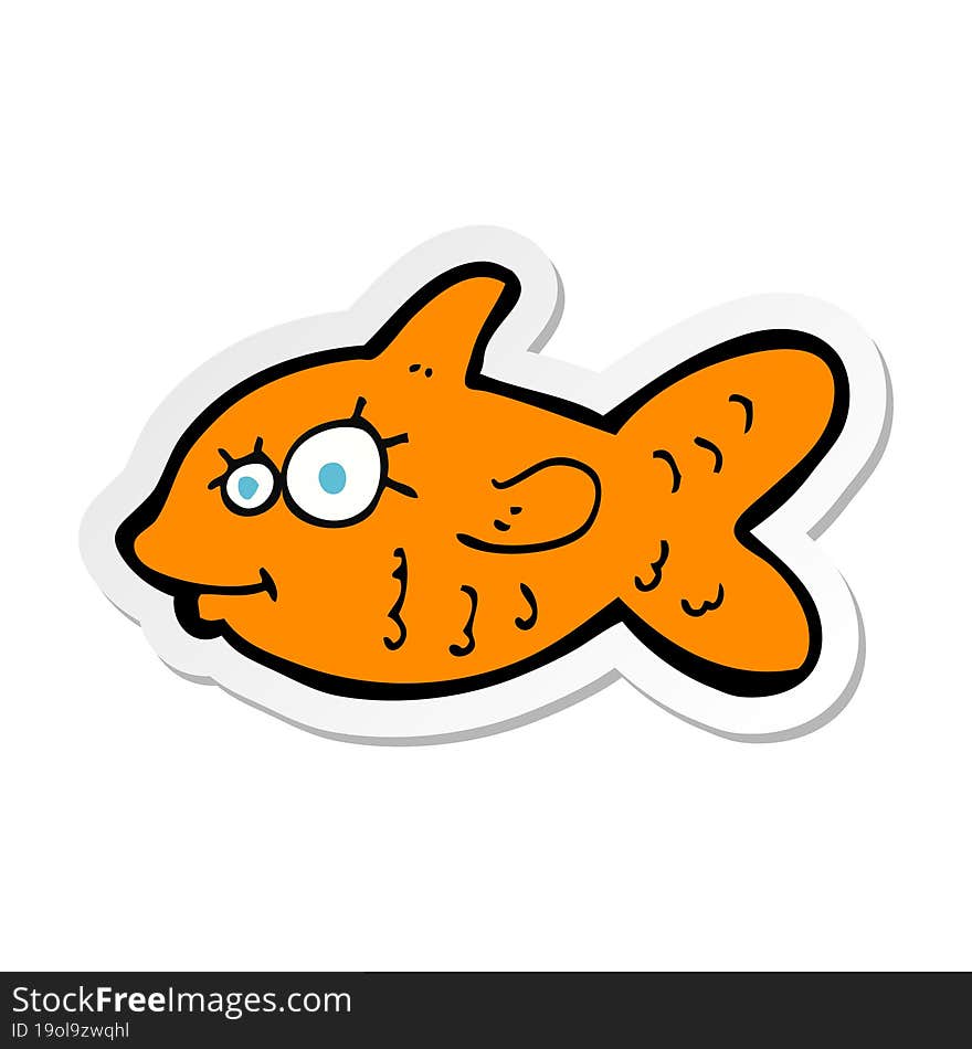 sticker of a cartoon happy goldfish