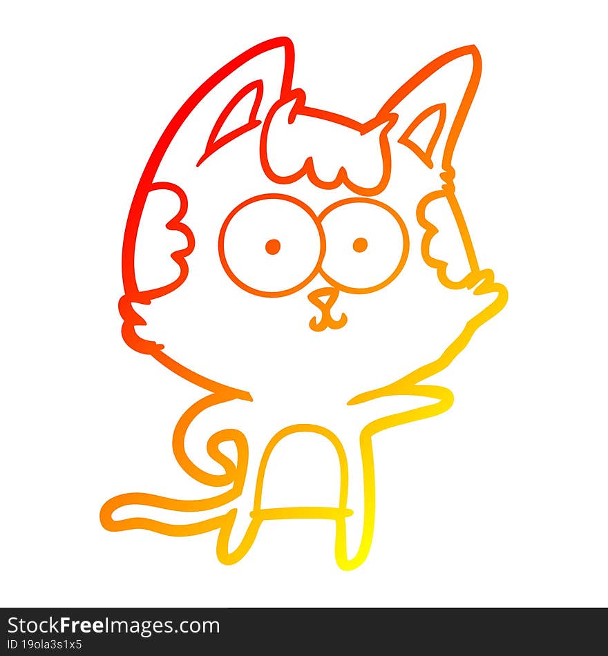 warm gradient line drawing happy cartoon cat pointing