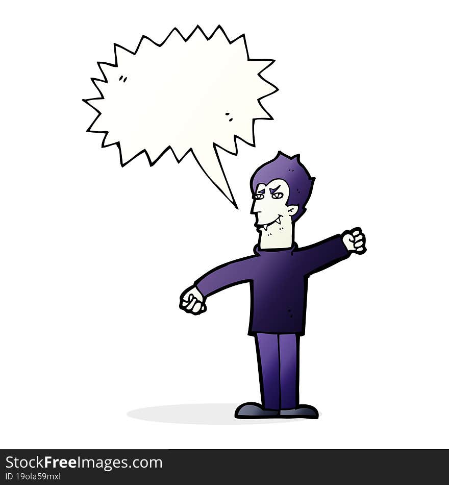 cartoon vampire man with speech bubble