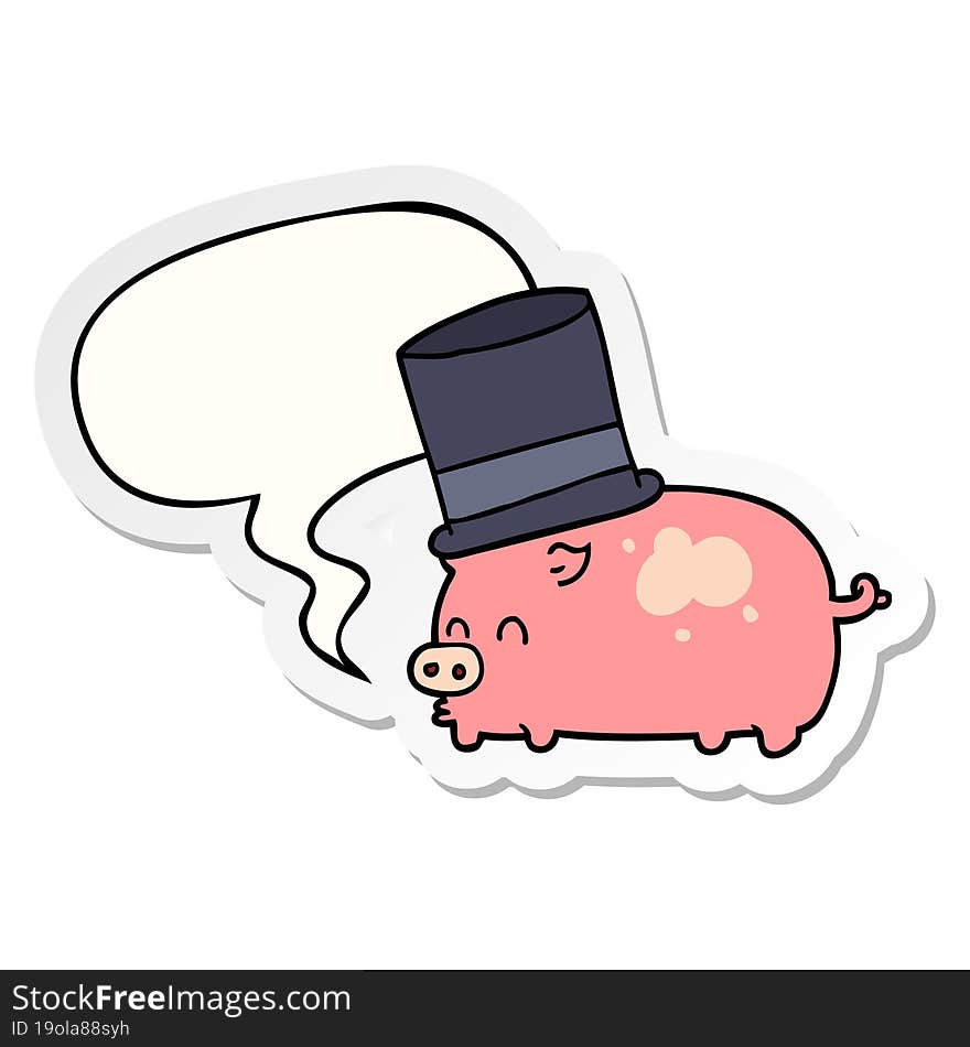 cartoon pig wearing top hat and speech bubble sticker