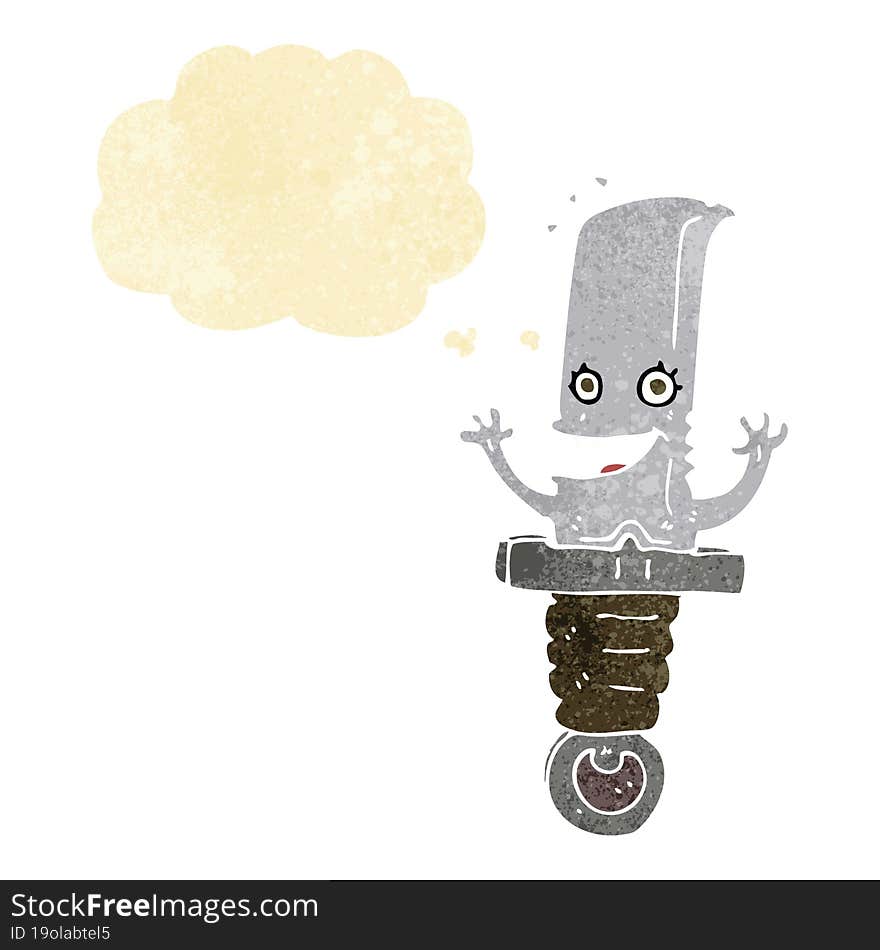 Crazy Cartoon Knife Character With Thought Bubble