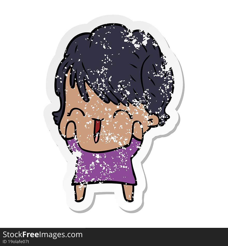 distressed sticker of a cartoon laughing woman