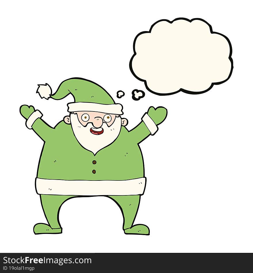 cartoon santa claus with thought bubble