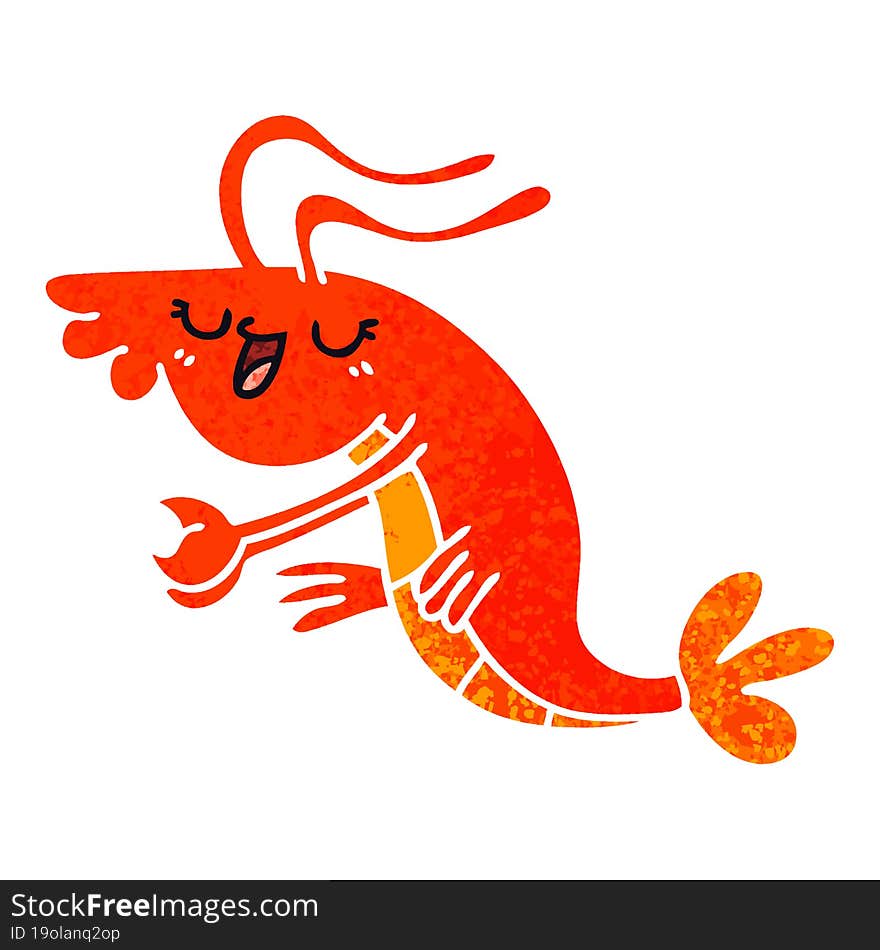 Quirky Retro Illustration Style Cartoon Happy Shrimp