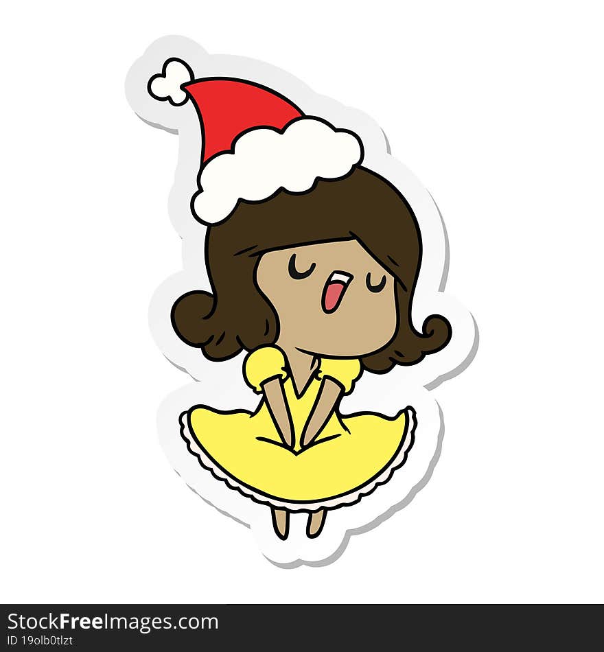 hand drawn christmas sticker cartoon of kawaii girl