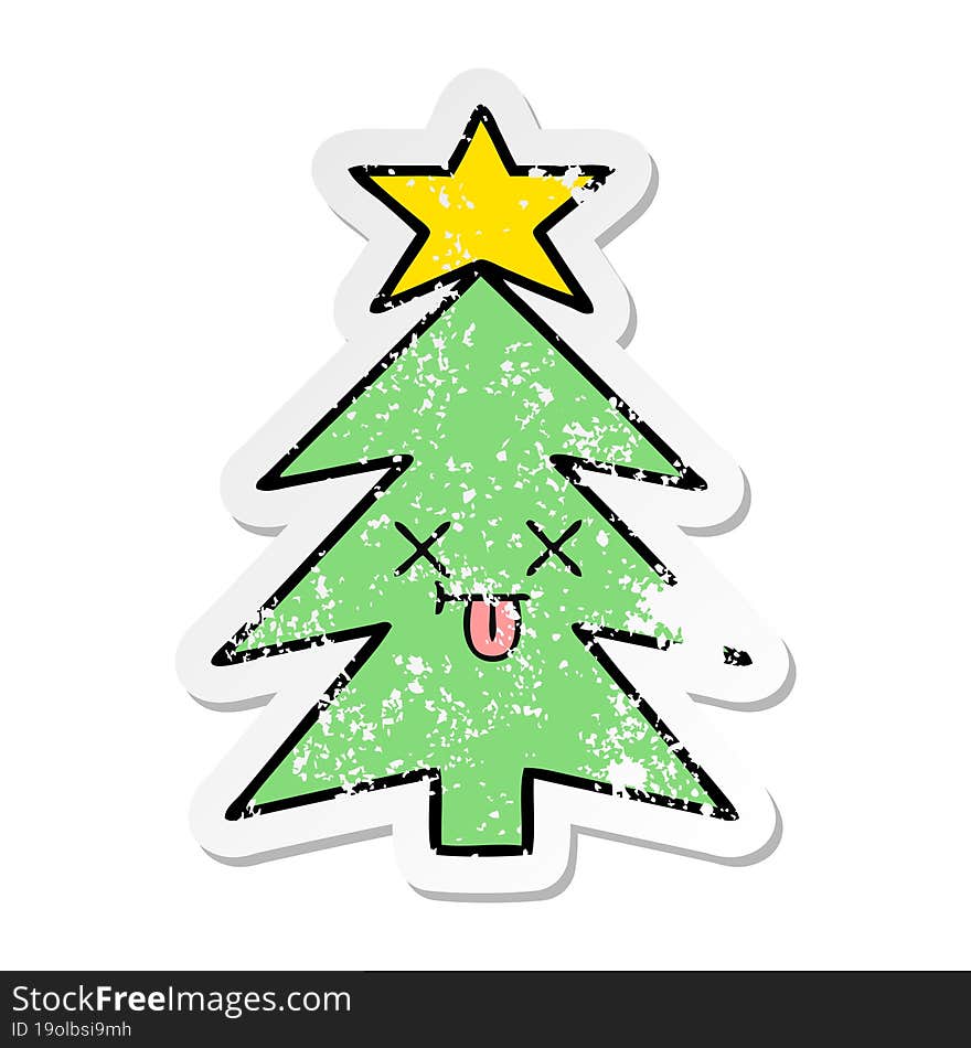 distressed sticker of a cute cartoon christmas tree