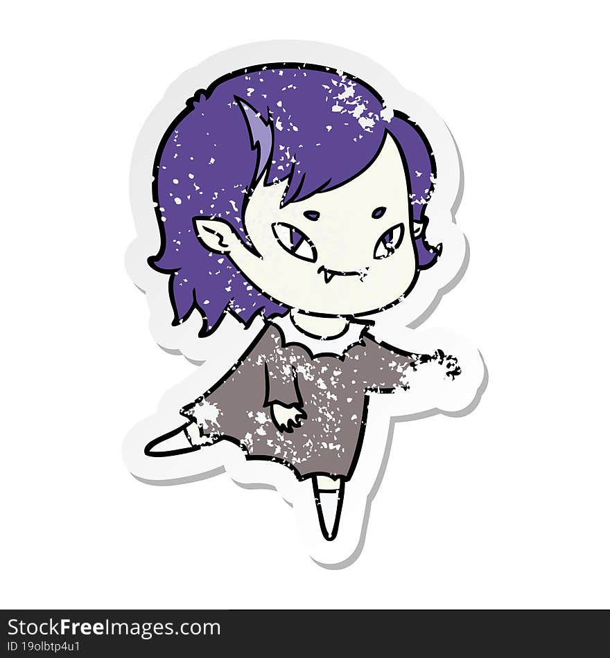 distressed sticker of a cartoon friendly vampire girl