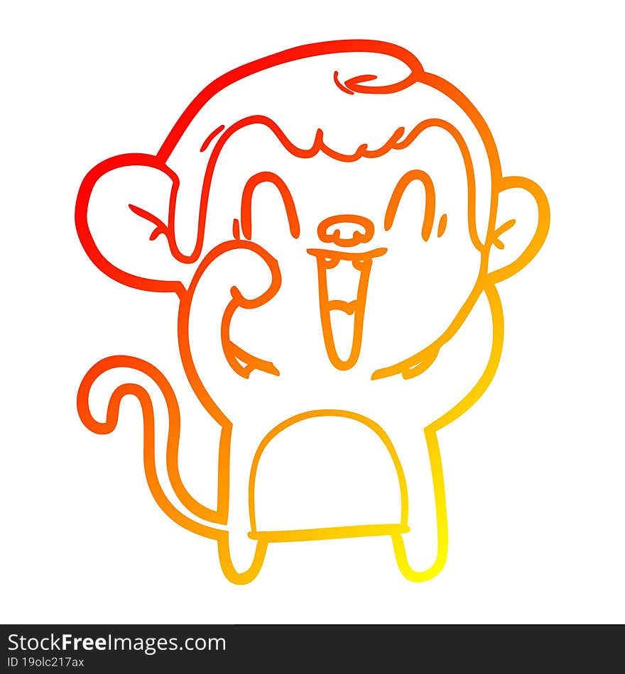 warm gradient line drawing cartoon laughing monkey