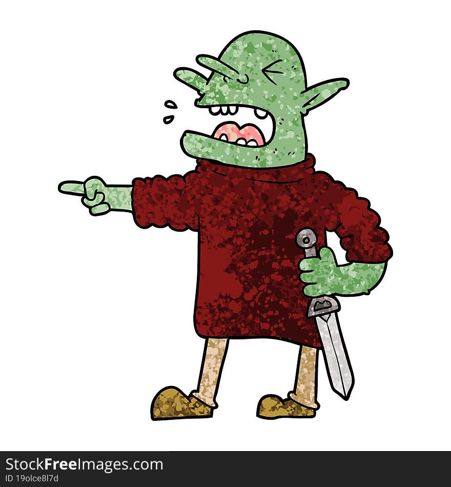 cartoon goblin with knife. cartoon goblin with knife