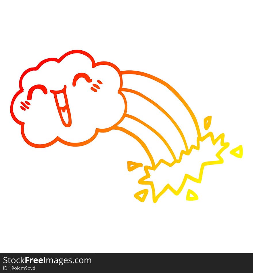 warm gradient line drawing cartoon happy cloud and rainbow