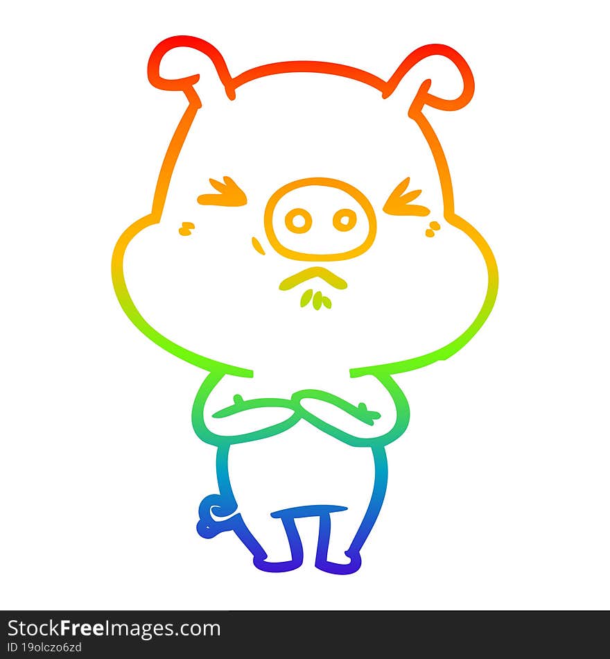 rainbow gradient line drawing cartoon angry pig