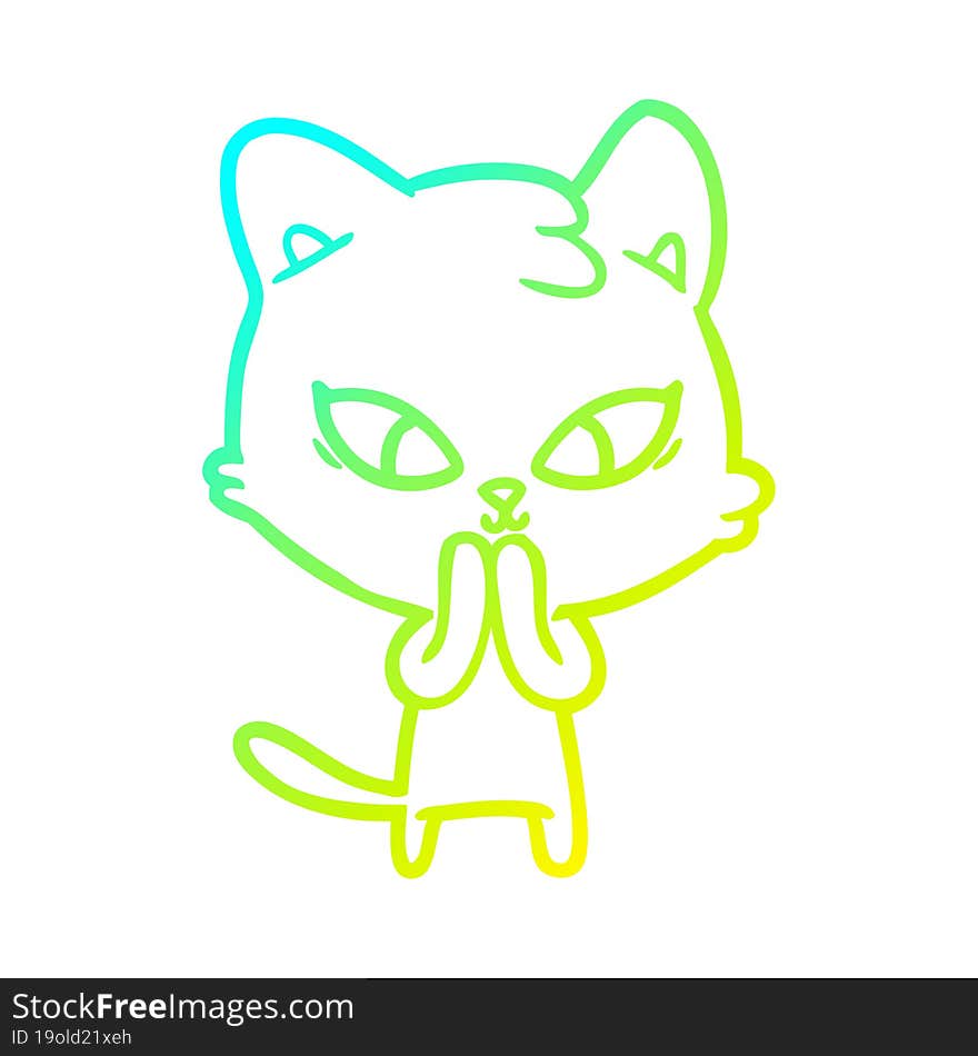 cold gradient line drawing cute cartoon cat