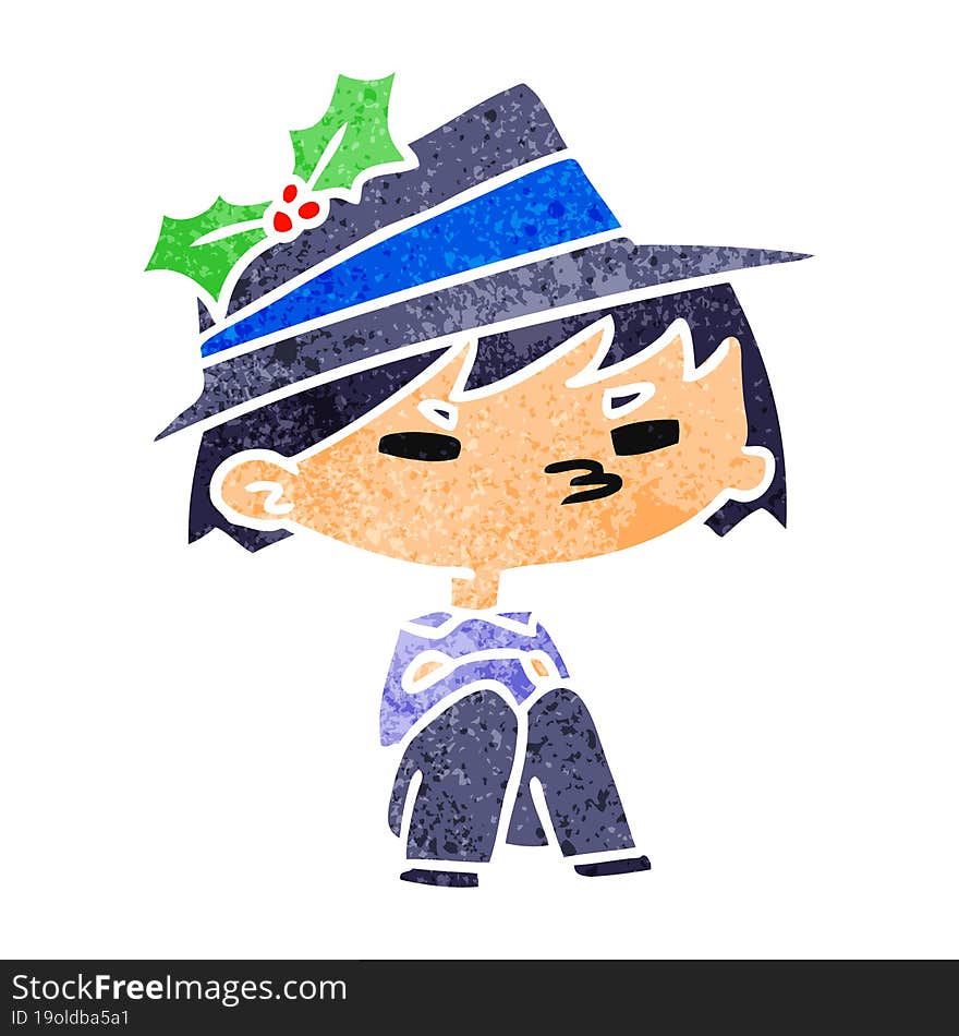 christmas retro cartoon of kawaii boy