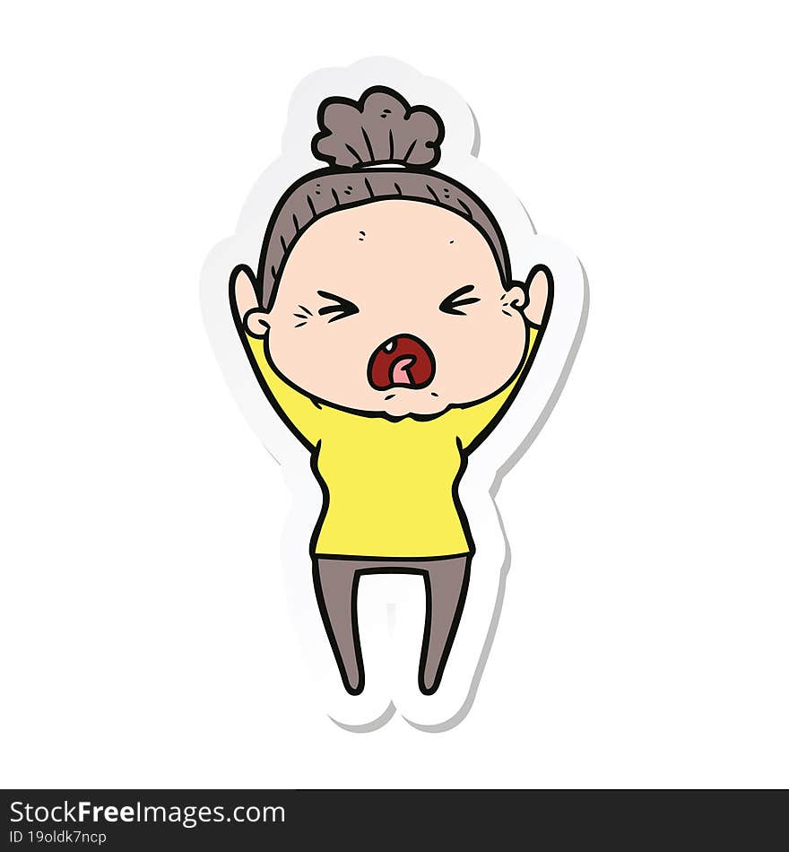 sticker of a cartoon angry old woman