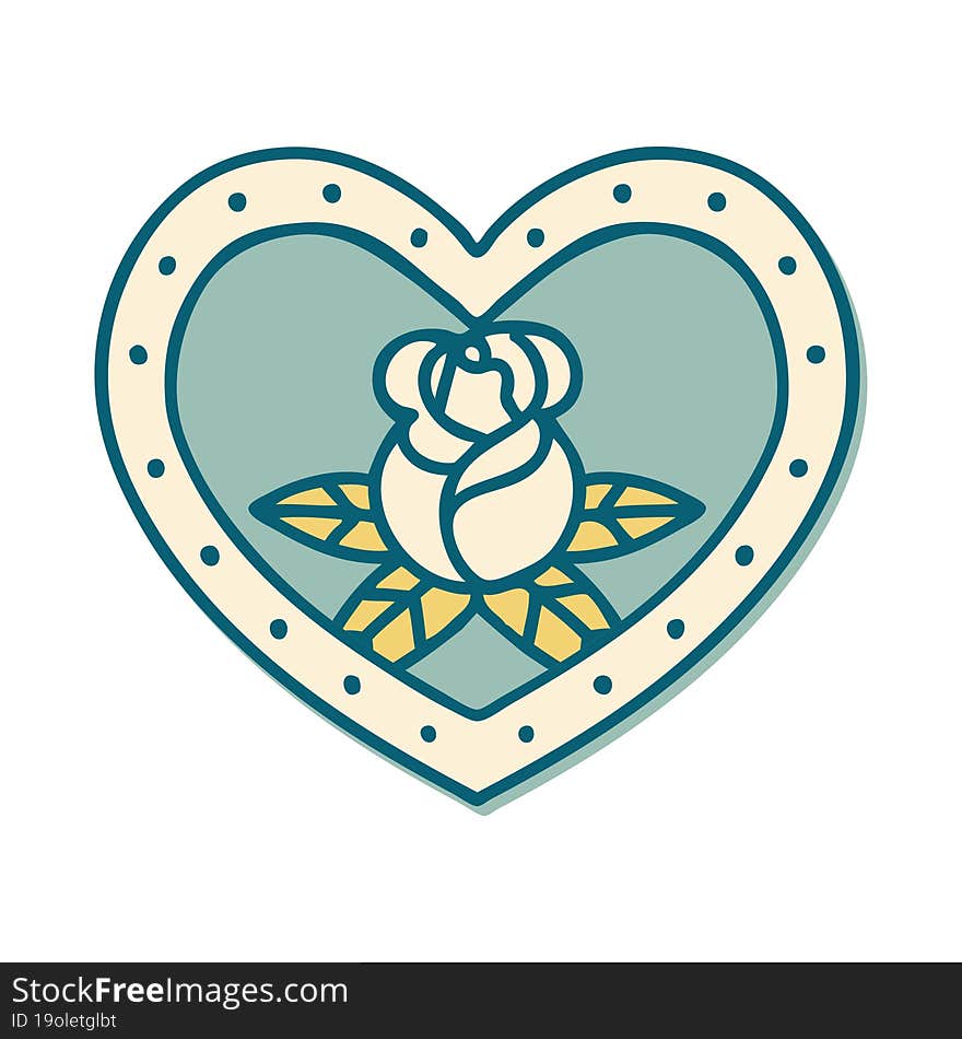 Tattoo Style Sticker Of A Heart And Flowers