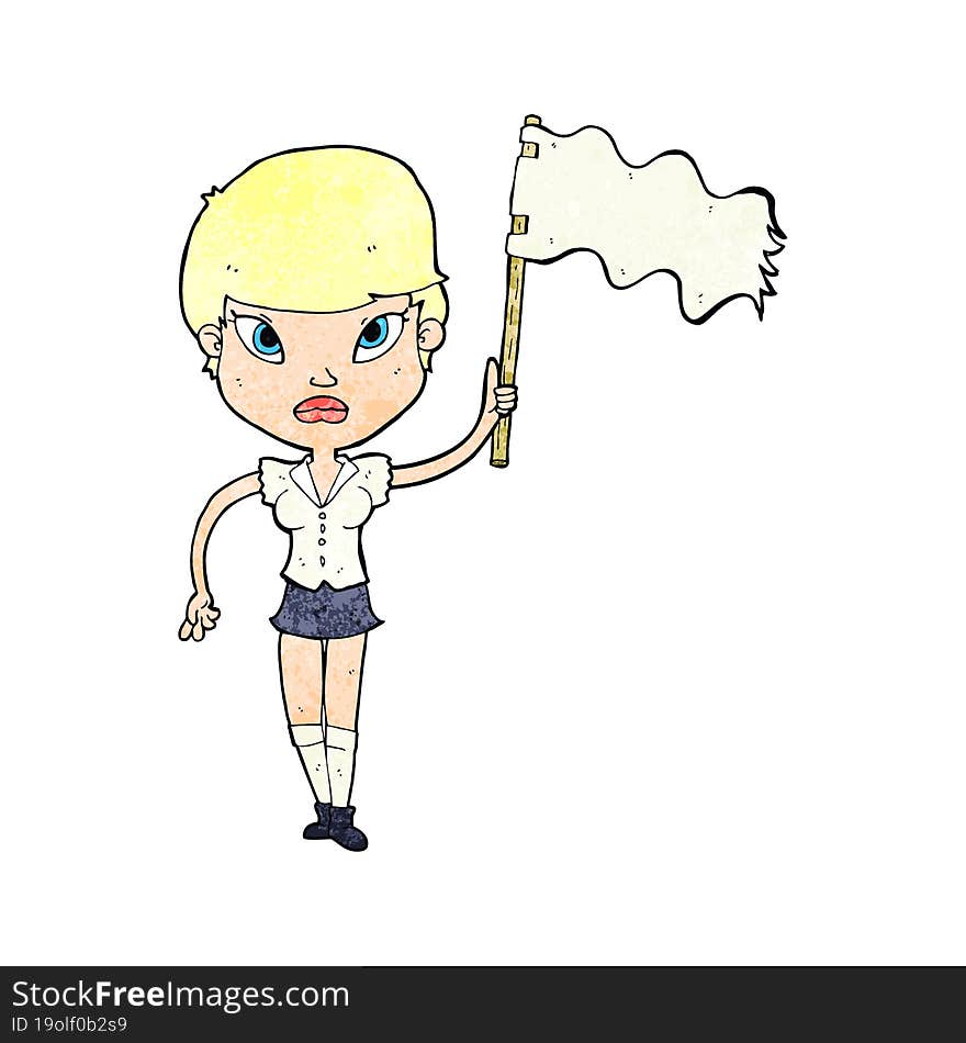 Cartoon Woman Waving White Flag