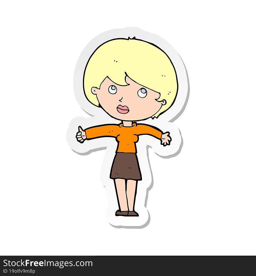 sticker of a cartoon woman giving thumbs up