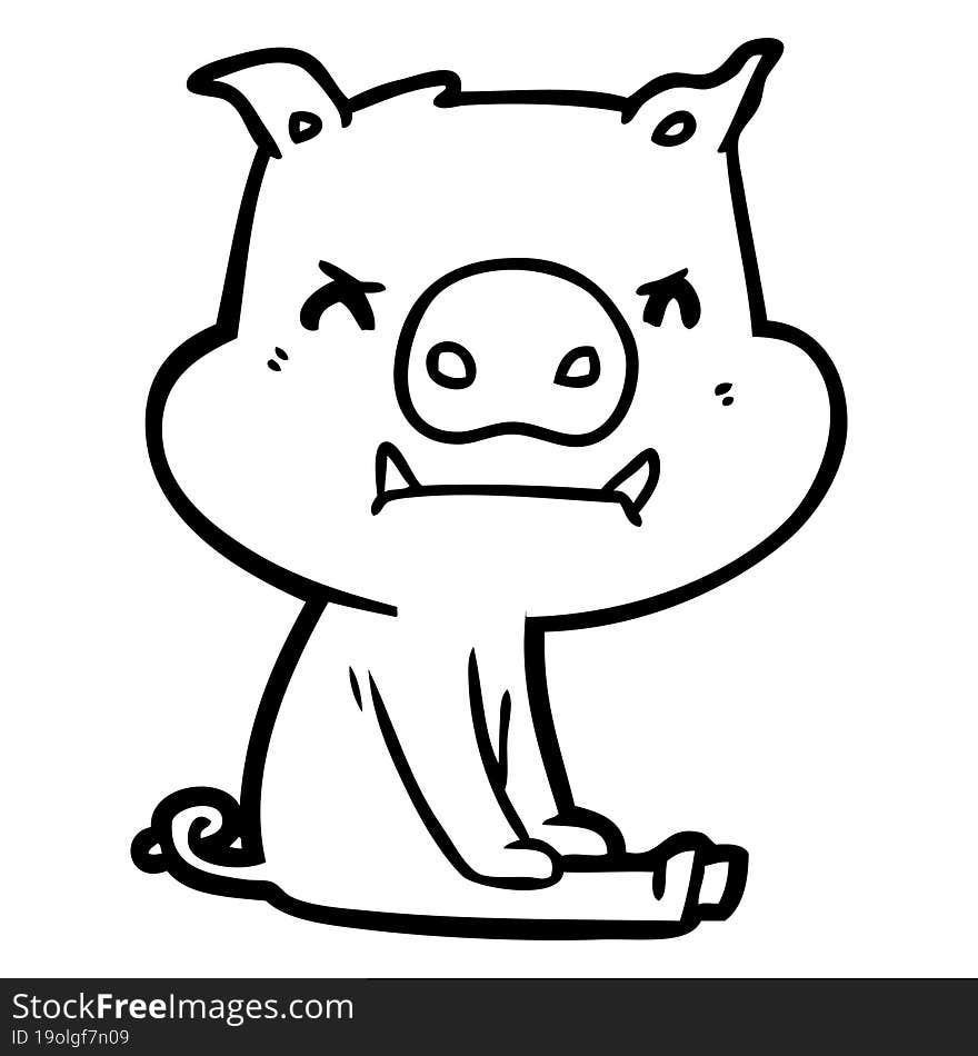 angry cartoon pig sitting. angry cartoon pig sitting