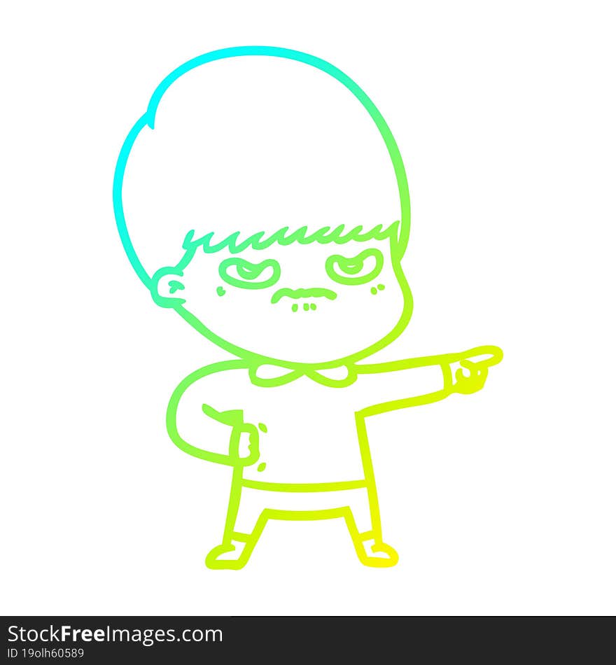 cold gradient line drawing annoyed cartoon boy