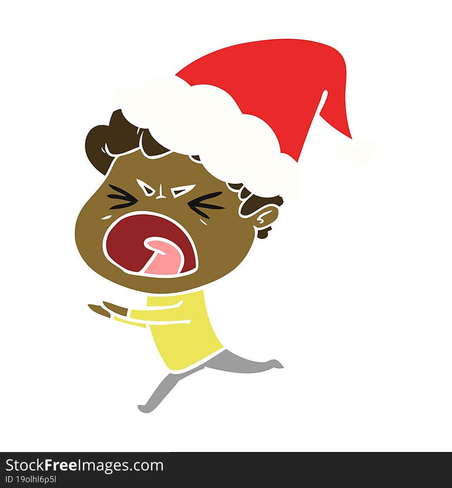 flat color illustration of a furious man wearing santa hat