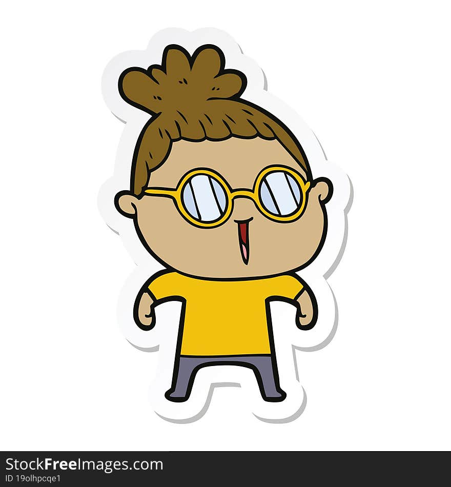 sticker of a cartoon woman wearing spectacles