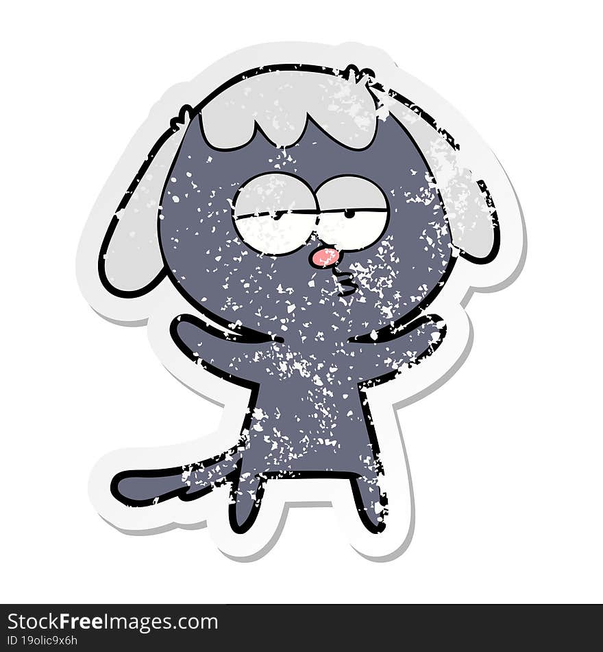 distressed sticker of a cartoon bored dog