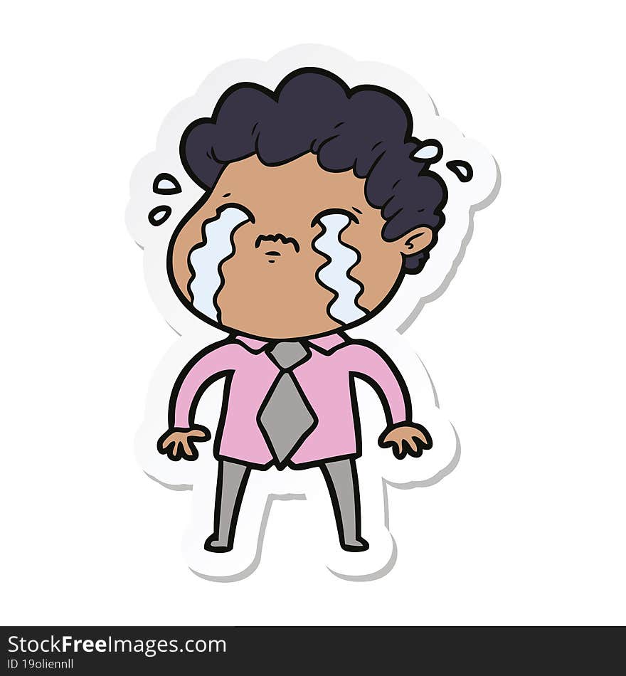 sticker of a cartoon man crying