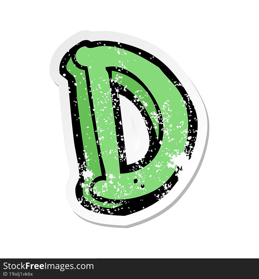 retro distressed sticker of a cartoon letter D