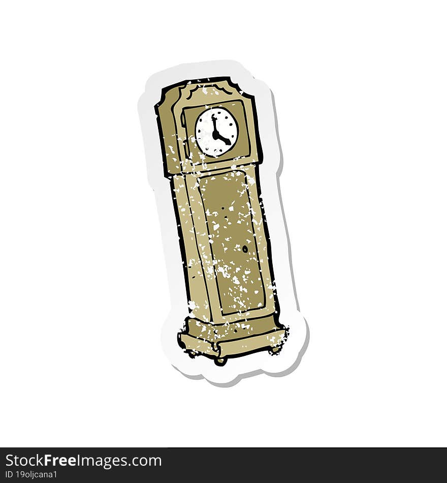 retro distressed sticker of a cartoon grandfather clock