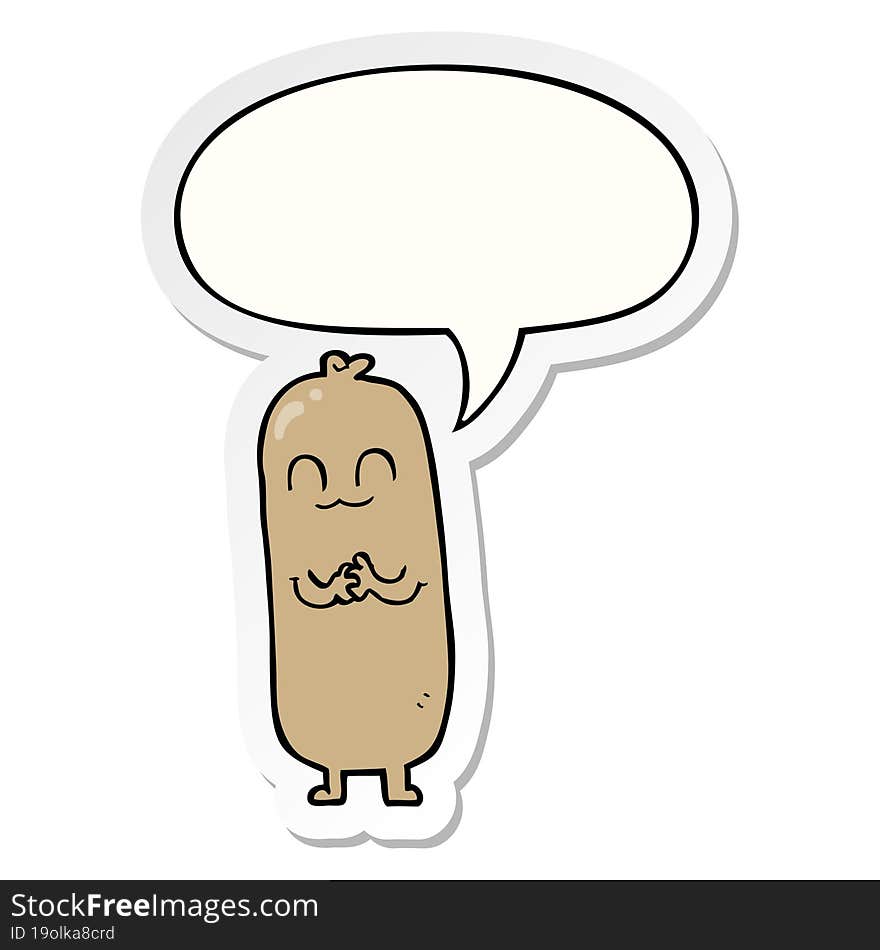 cartoon sausage with speech bubble sticker. cartoon sausage with speech bubble sticker