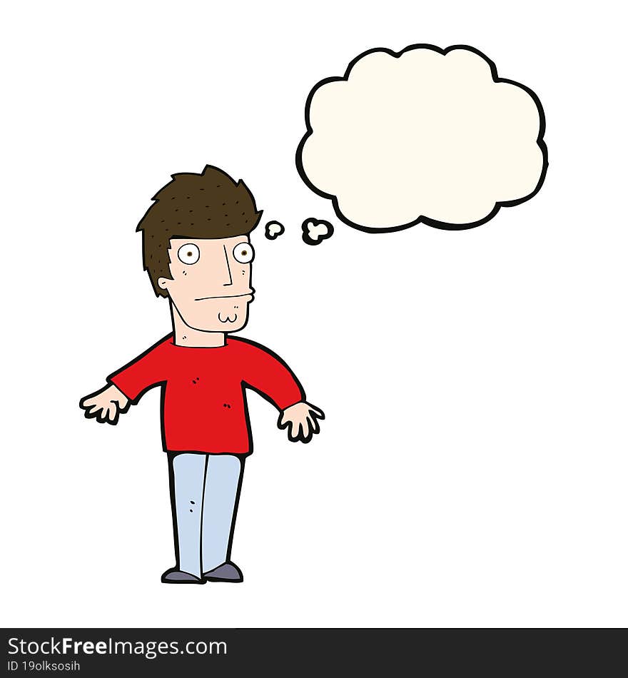 cartoon worried man with thought bubble