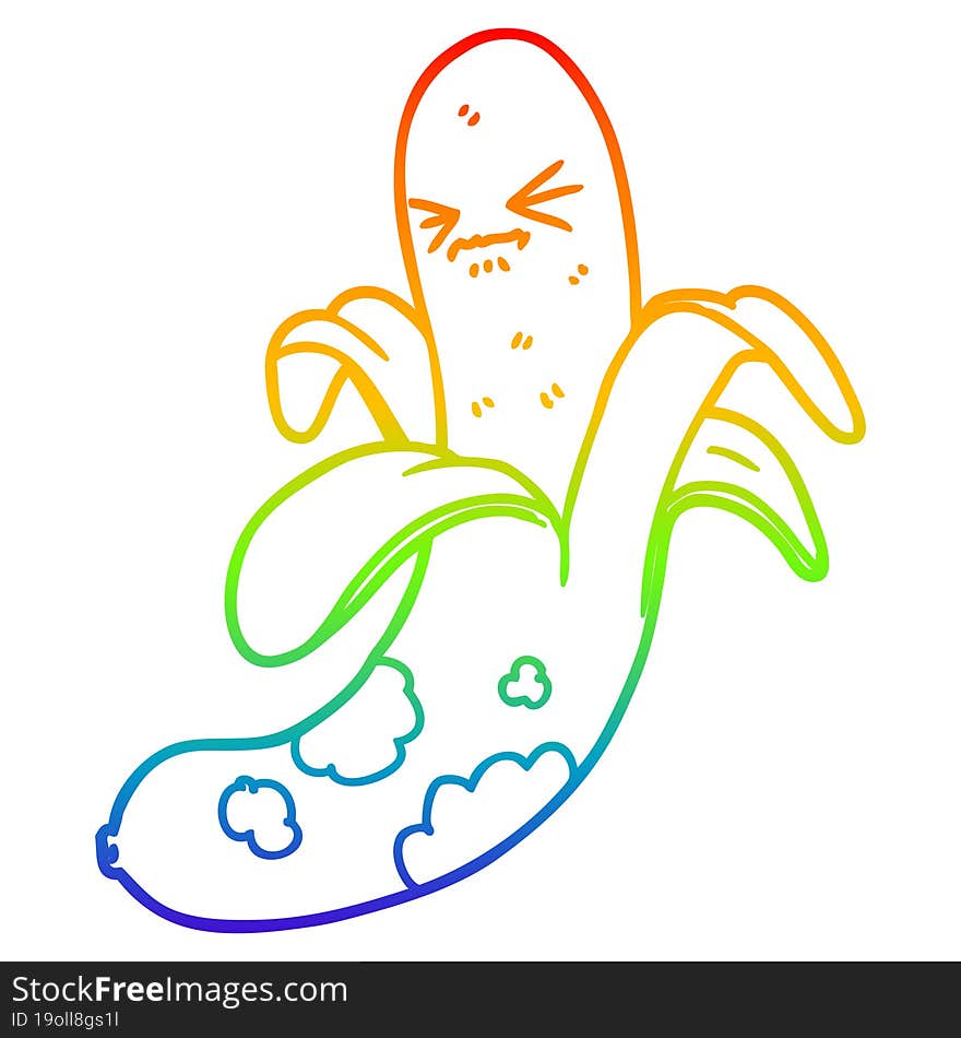 rainbow gradient line drawing cartoon rotten banana