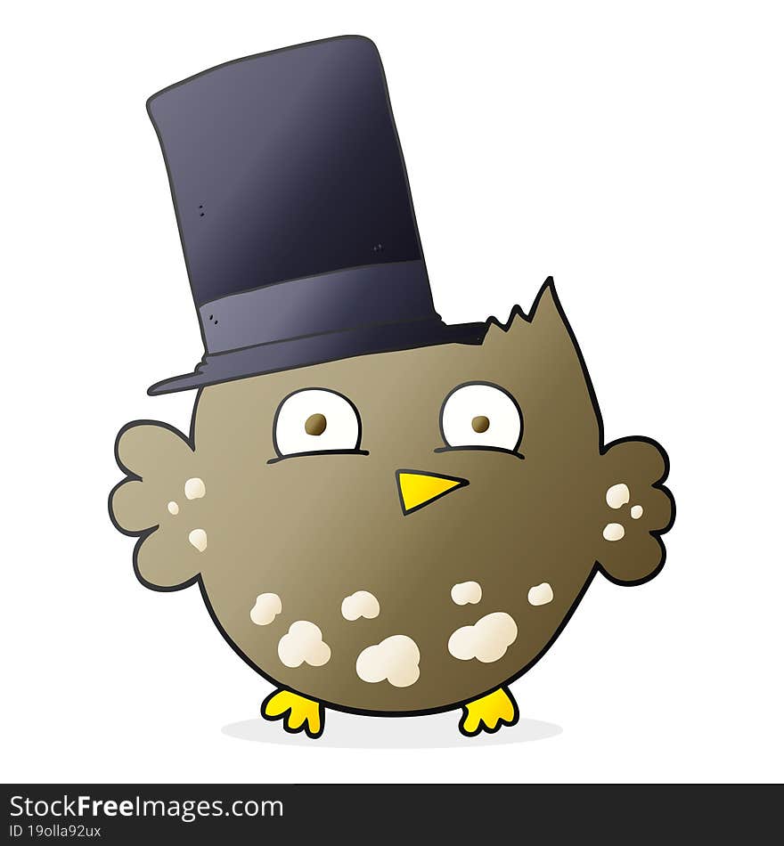 freehand drawn cartoon little owl with top hat