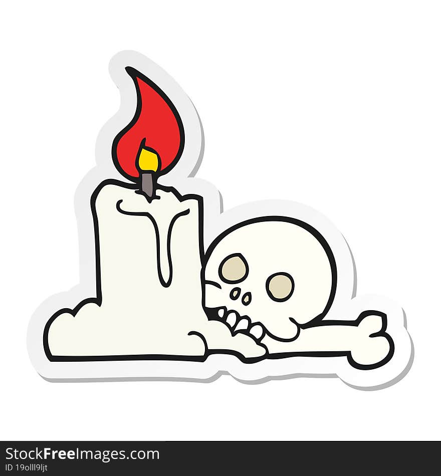 Sticker Of A Cartoon Spooky Skull And Candle