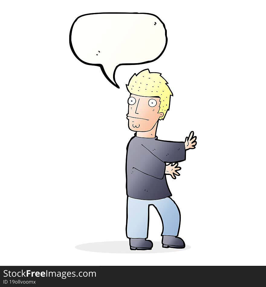 cartoon nervous man with speech bubble