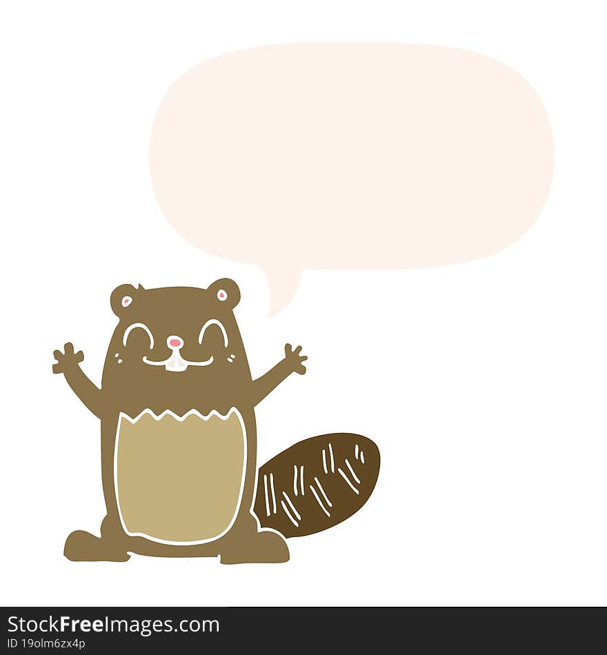 cartoon beaver and speech bubble in retro style