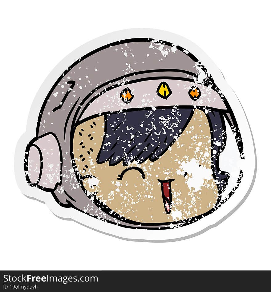 Distressed Sticker Of A Cartoon Happy Astronaut Face