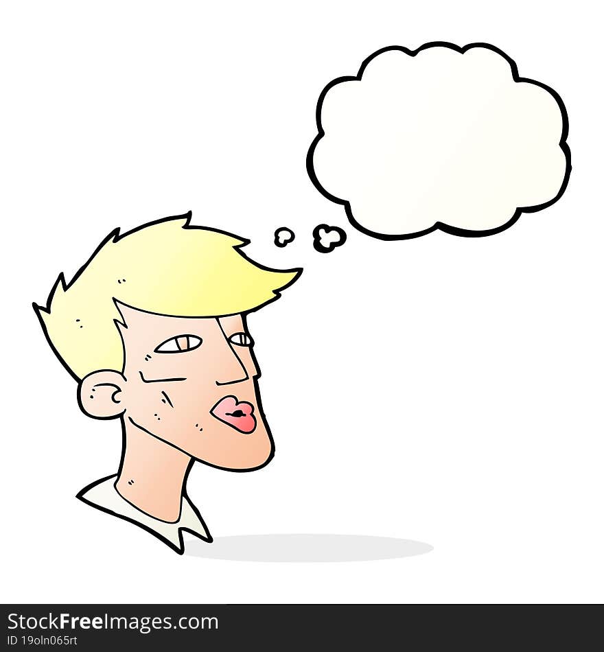 cartoon male model guy with thought bubble