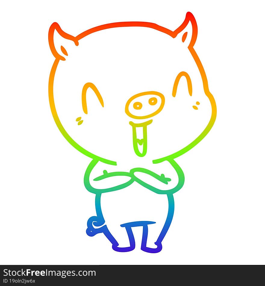 rainbow gradient line drawing of a happy cartoon pig