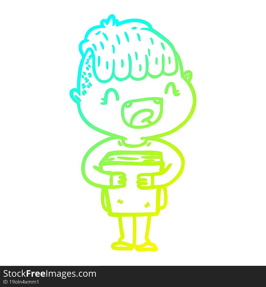 Cold Gradient Line Drawing Cartoon Happy Boy With New Books